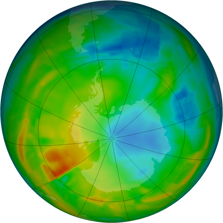 Antarctic ozone map for 21 July 2010